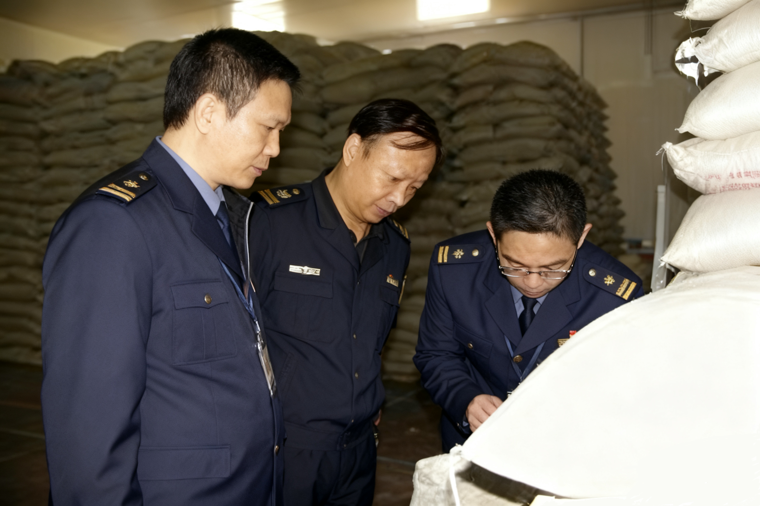 工作人員現場查驗米倉